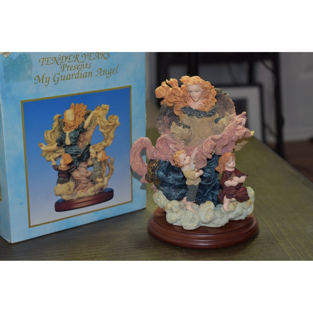 Tender Years My Guardian Angel Figurine Multicolor Excellent Resin Wood Base - Picture 6 of 6